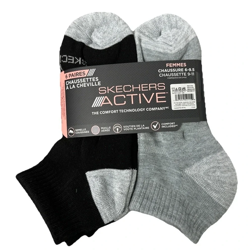 SKECHERS ACTIVE Women's Socks Low Cut‎ Cushion Arch Support 6 Pair Shoe SZ 6-9.5